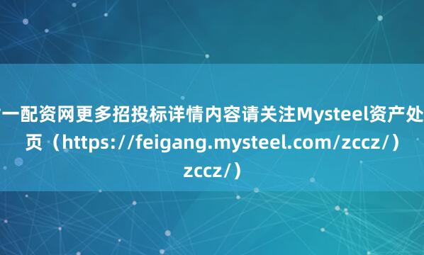 一对一配资网更多招投标详情内容请关注Mysteel资产处置网页（https://feigang.mysteel.com/zccz/）